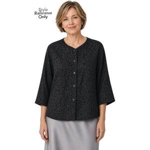 URU Venice Black Textured Silk Mandarin Collar Button-Down Blouse Size Small EUC